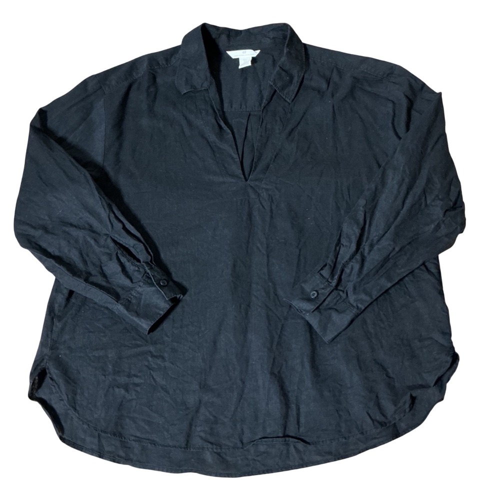 HM Womens Coastal Linen Blend Dark‎ Academia Blouse Minimalist Oversized M